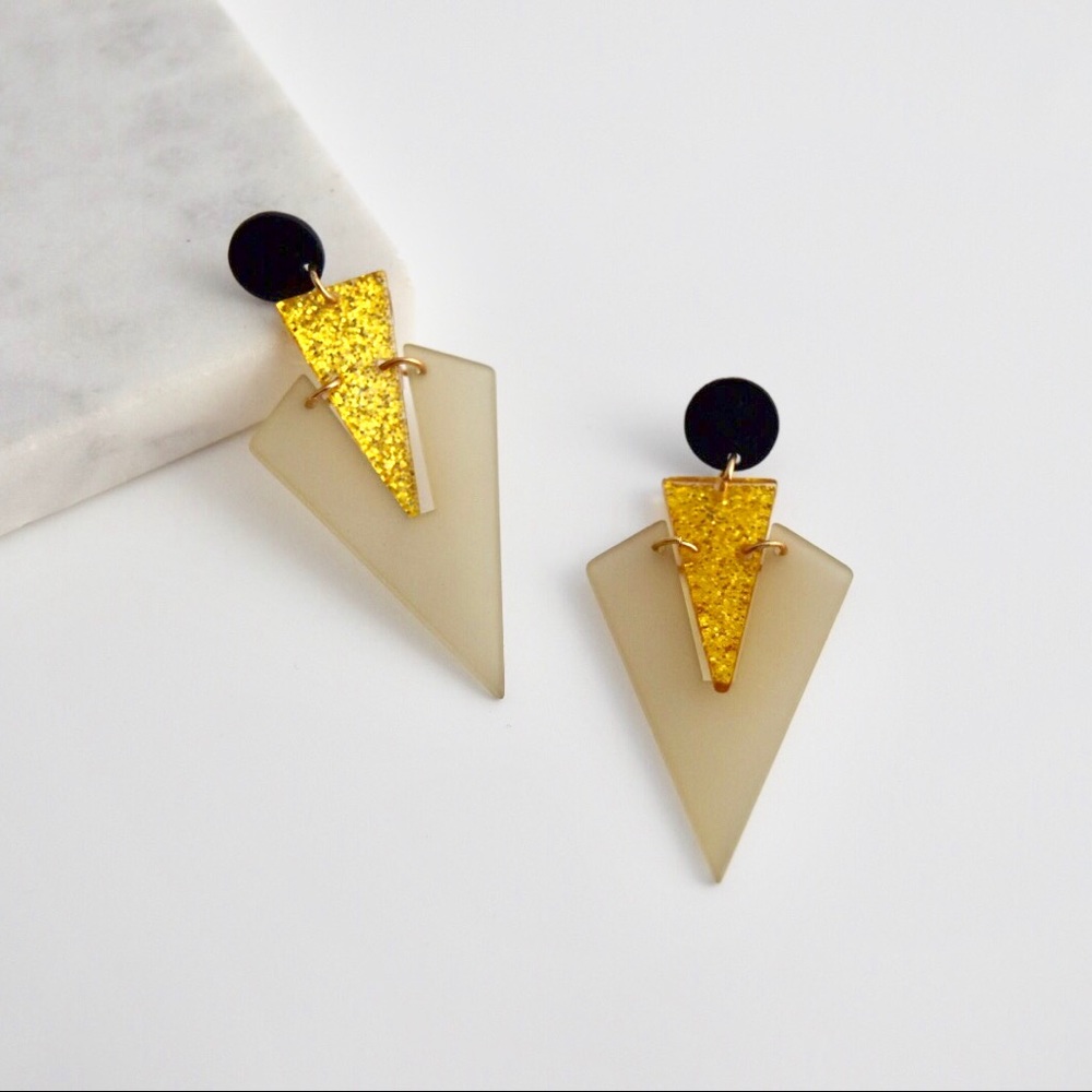 Geometric Gold Glitter Acrylic Earrings